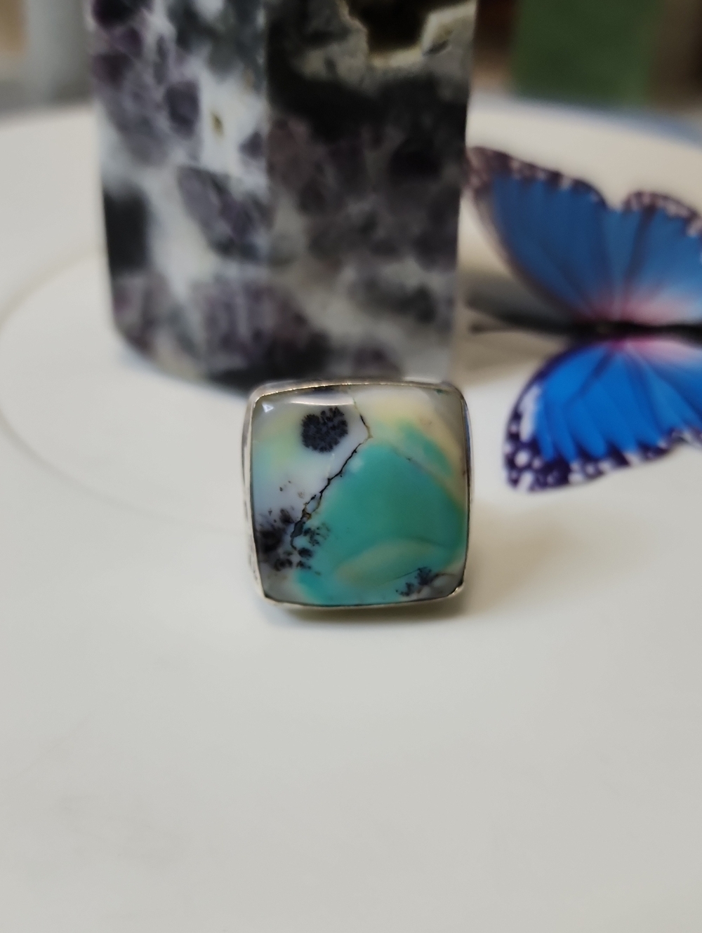 Turquoise Blue Square Stone Statement Ring